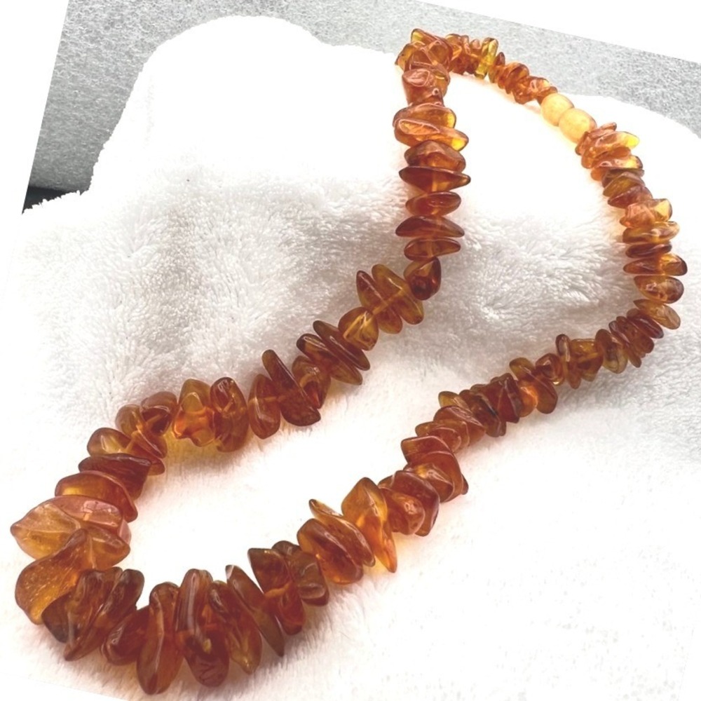 Vintage Baltic Amber Nugget Necklace Honey Yellow Cognac Barrel Clasp 31g 16 - Picture 1 of 11
